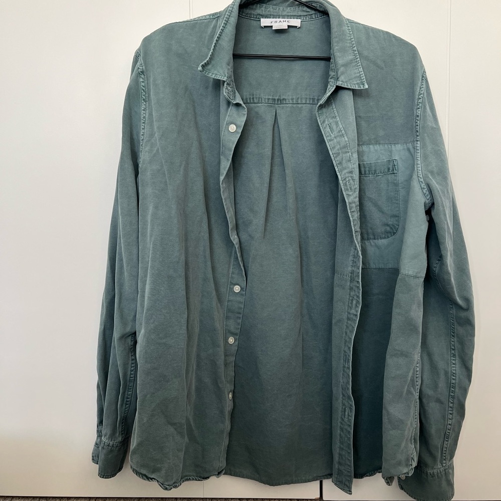 FRAME GREEN TONAL BLOCKING SHIRT